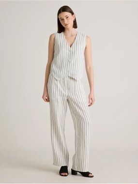 Quince Black & White Striped 100% Linen Vest Size M